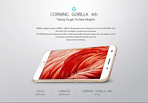 UMIDIGI G - Android 7.0 Schermo da 5 pollici GORILLA GLASS Ultra leggero e sottile 4G smartphone Quad Core 1.3GHz 2GB RAM 16GB Impronta digitale - Nero scuro