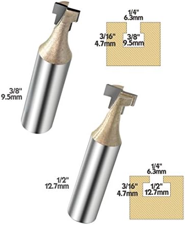 Keyhole Router Bit, 2pcs Carbide Tipped CNC Cutter Set, 3/8-Inch and 1/2-Inch Cutting Diameter, 1/2-Inch Shank, 3/16-Inch Cutting Length