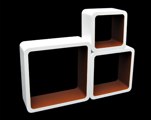 3er Set Lounge Cube Regal Design Retro 70er Wandregal Hängeregal in Weiß Espresso Braun Matt - 2