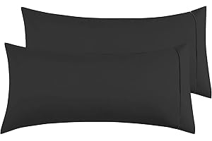 POLIGINO Funda de Almohada 100% Microfibra 50 x 90 cm, Juego de 2 Fundas Almohada Extra Suave Hipoalergénicas Transpirable Negro