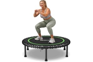 BCAN Fitness inomhusstudsmatta, Ø 102/122 cm diameter, bungee/fjäder ministudsmatta, lämplig för vuxna upp till 204/250 kg, bottenstudsmatta med justerbara handtag, tyst och låg vibration