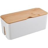 Cable Box with Bamboo Lid, Cable Management Organizer, Storage Box for Hiding Cables and Organizing Computer Wiring 32x13.5x1