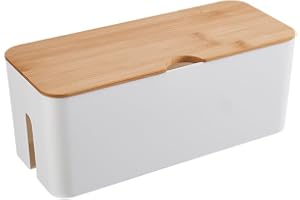 Kabelbox med bambulock, kabelhanteringsorganisatör, förvaringslåda för att dölja kablar, organisera datorkablar 32 x 13,5 x 12,5 cm