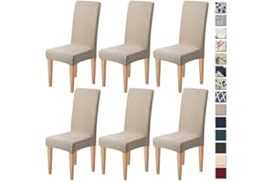 Dioxide Fundas para Sillas de Comedor Pack de 6 Ajustables y Elásticas,Protectoras Lavables y Suaves,Material Duradero y Fácil de Limpiar Ideal para Hogar,Restaurante(Khaki)