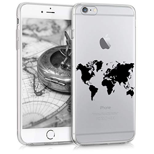 kwmobile Clear Case Compatible with Apple iPhone 6 Plus / 6S Plus - Phone Case Soft TPU Cover - Travel Outline Black/Transparent
