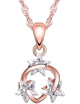 Yumilok Roségold 925 Sterling Silber Zirkonia Sterne Runde Anhänger Halskette Kette mit Anhänger für Damen Mädchen