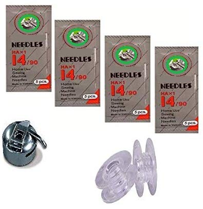 Zenith Combo of Original Needles Size NO HA 14 (4 Packs, 20 Needles) 1 Zenith Premium Bobbin case 5 Zenith Bobbins Combo Works with All Automatic Home Use Machines