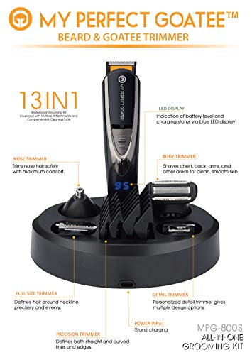 My Perfect Goatee Rasuradora, Indicador LED de Carga, 10 en 1 Kit de Aseo para Hombres con Bolsa de Viaje, MPG 800W