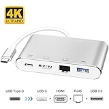 USB C to HDMI(4Kx2K) Adapter, Topoint 4-in-1 USB C HUB, USB 3.1 Type C to HDMI UHD Converter Adapter with RJ45(Gigabit Ethernet), USB 3.0 Port &amp; Power Delivery Port for All New MacBook/MacBook Pro 2015/2016/2017, and Other USB-C Port Equipped Devices, Plug and Play