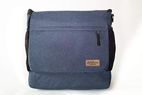 Andone Dynamic Walks Blue Denim, sac 2 en 1 pour poussettes et sièges bébé, avec panier pliant dans sa poche inférieure.