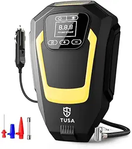 TUSA Tyre Inflator, Auto Touchscreen DC 12V Portable Air Compressor for Car Tyre, Bicycles and Other Inflatables (Yellow)