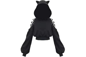 YEMOCILE Damska bluza z kapturem Cat Ears Black Hoodie z długim rękawem, bluza z kapturem Hollow Out Gothic Tops Bluzka
