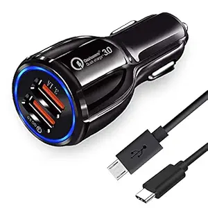 ShopMagics 3.1 Amp Dual USB Port Car Charger for Tata Nexon Car Charger | High Speed Rapid Fast Turbo QC 3.0 Android & Tablets Car Mobile Charger with Micro USB and Type-C Cable (TQC1, Multi)