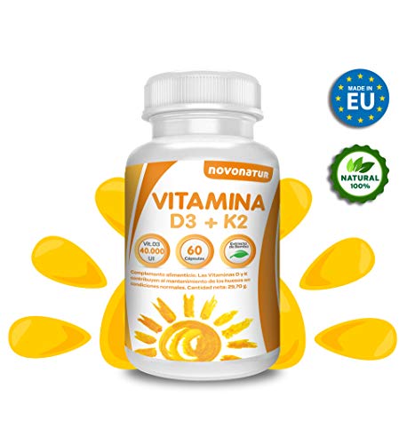 Vitamina D 3 y K2, 60 cápsulas multivitaminicas enriquecidas con extracto de bambú, concentración de 40.000 ui en una sola cápsula. Favorece el mantenimiento de los huesos.