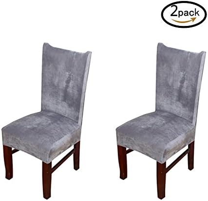 Zhihong 2 Pieces Universal Stretch Fox Pile Fabric Chair Covers Removable Washable Ceremony Hotel Dining Room Kitchen Bar Dining Seat Cover Restaurant Wedding Part Decor (Grey)