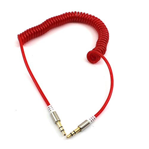 HuntGold 1X 3.5mm MaleCoil Elastisches Federzusatzkabel für Auto Heim Audio Stereo Box Mp4 Player (rot) - 3