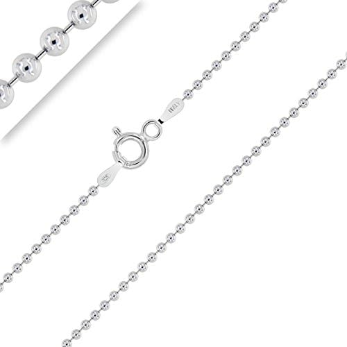 Planetys - 925 Sterling Silver Rhodium Finishing Ball Bead Chain Necklace 1.5 mm Width Lengths: 16, 18, 20, 22, 24, 26, 28" Inch