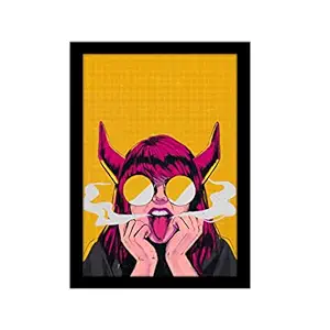 BIRDS MIND Synthetic Wood Wall Hanging Trippy Girl Photo Frame Posters Bedroom Boys Room Living Home Decor L x H 9.5 Inches x 13 Inches