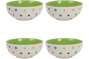 Laeto House & Home Ceramic Cereal Bowls Set of 4 | Colourful Hand Painted Polka Dot Cereal Bowl, Soup Bowl, Dessert Bowls
