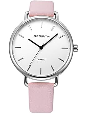 JSDDE Uhren,Elegant Minimalismus Armbanduhr Dünn PU Lederarmband Damenuhr Silber Business Analog Quarzuhr Kleid...