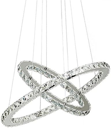 LOCO Luxury Modern Crystal LED Pendant Two Rings,Ceiling Light Fixture (Warm White)