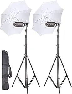 CAMROLITE Porta Kit with Pair of 9 feet Light Stands, Porta Lights, Umbrellas for Video & Still Photography Lighting (Porta Light kit Mark II)