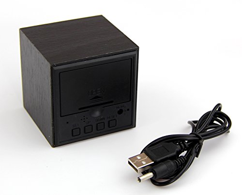 RayLineDo® Neueste Design Mode Black Wood Cube Mini blaue LED Holz Digital Wecker -Time Temperatur Datumsanzeige – Stimme und Berührung aktiviert - 3