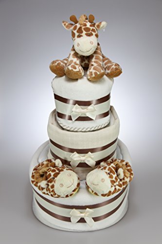Luxury Unisex Baby Boy Girl Three Tier Nappy Cake with Cute Giraffe New Born Baby Shower Gift