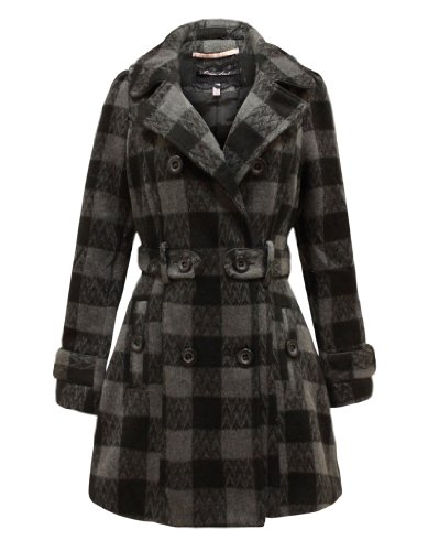 PARADIS COUTURE LADIES BELTED CHECK PATTERN FLEECE COAT BLACK/CHARCOAL SIZE 12