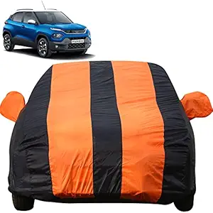 Autofact Car Body Cover for Tata Punch (Mirror Pocket , Premium Fabric , Triple Stiched , Fully Elastic , Orange / Blue Color)