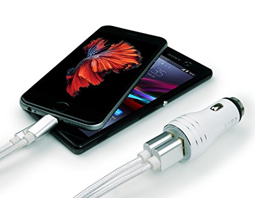 MyGadget Chargeur voiture pour Allume Cigare - Adaptateur M  tal   Dual USB 2 1A 1A - pour Tablette iPhone Samsung Galaxy - Blanc m  tallique