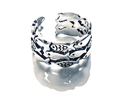 Plata de Ley iszie Retro ajustable capa Fishs Vintage diseño abierto 