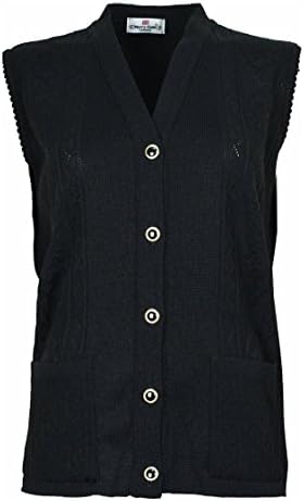 Loire Couture New Ladies Ribbed Womens Knitted Pocket Waistcoat Sleeveless Cardigan (Small, Black)