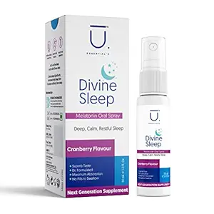 U ESSENTIALS Divine Sleep Melatonin 3mg Oral Spray - For Deep, Calm, Restful Sleep - Cranberry Flavor 30ML