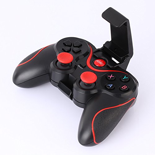 Demiawaking T3 Drahtlose Bluetooth Gamepad Gaming Kontroller fÃ¼r Android Smartphone Smart TV (Schwarz mit Halterung)