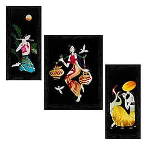 Indianara 3 Pc Set Of Still Art Paintings Without Glass 5.2 X 12.5, 9.5 X 12.5, 5.2 X 12.5 Inch