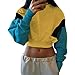 Produktbild Swallowuk Kurz Pullover Damen Mode Jumper Sweatshirt Vintage Langarm Tops Sport Patchwork Bluse Baggy Pullis Oberteile (XL, Gelb)