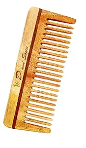 kd and sons natural unisex 100% pure Anti-Dandruff neem wood comb for scalp massage (5.8 inch, wide tooth) for hair growth,for men and women
