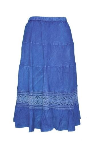 Women Rayon 4 Tier Lace summer casual wear long blue Skirt - Amazon