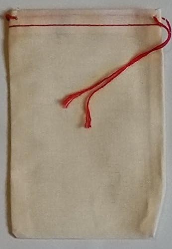 Celestial Gifts Cotton Muslin Bags 9.5X14.5Cm Red Hem Red Drawstring 50 Count Pack