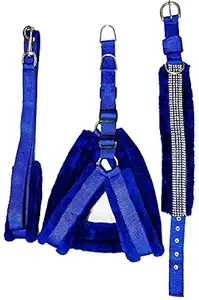 Petsplanet Adjustable Dog Harness Collar & Leash Set with Soft Fur Combo 1 Inch Chest Size(70-55 cm) Medium Blue