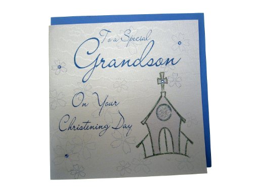 White Cotton Card Christening Grandson