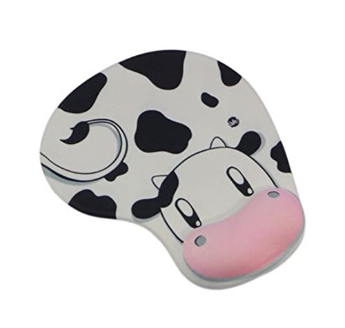 Demarkt Mauspad Ergonomisches Komfort Mauspad mit Handauflage aus Gel, PU (19 x 23cm, Stoff) Kuh Weiß