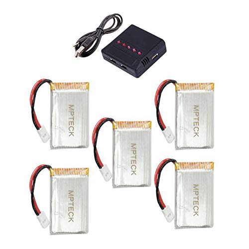Mondpalast MPTECK @ Lipo Ersatzakkus 750 mAh 3,7 V 5 Stück + 5 in 1 Ladegerät für RC Quadrocopter Syma X5 x5C x5C-1 X5SC X5SW Drone