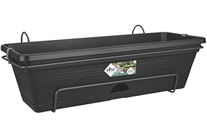 Elho Green Basics Balconnière Allin1 50 - Planteur pour Balcon & Extérieur - Ø 49.0 x H 16.5 cm - Noir/Living Noir