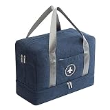 【Gran capacidad】 Esta bolsa deportiva mide 39 x 18 x 30 cm (20 x 7 x 12 pulgadas) con una capacidad de 20 L. Dispone de gran capacidad de almacenamiento con 5 bolsillos, incluidos 2 bolsillos principales con cremallera para su ropa seca y húmeda u otros accesorios de viaje, 1 bolsillo para zapatos, 2 bolsillos pequeños para su teléfono, llaves, tarjetas u otros artículos pequeños. Esta bolsa de viaje es adecuada para un viaje de 2 a 3 días los fines de semana.