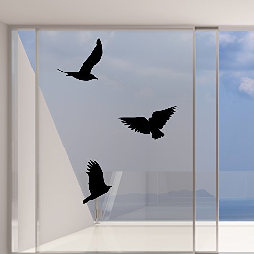 5er Set Fensteraufkleber Schutzvögel Greifvogelsilhouetten Warnvögel Gefahrenvögel Vögel Aufkleber 5 Stück im Set schwarz - 2