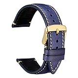 WOCCI 18mm Uhrenarmband Leder mit Edelstahl Gold Schnalle, Unisexersatz (Dunkelblau)