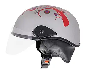 Western Era Stylish Half Face Helmet for Kids || Baby Safety and Comfort || (3-12 Years) (Silver Matte) (Red Sticker)