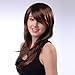 Bigood 56cm Inclined bang natural elegant temperament long straight Brown wigs